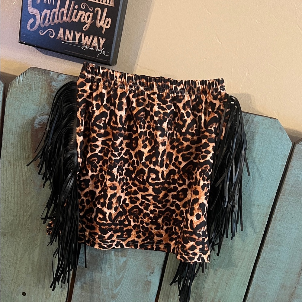 Leopard Print Skirt with Fringe